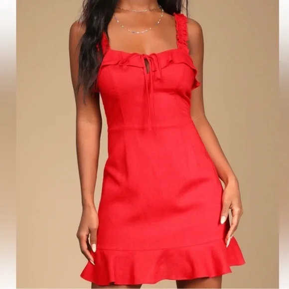 Lulus | Dresses | Lulus Red Linen Mini Dress | Poshmark